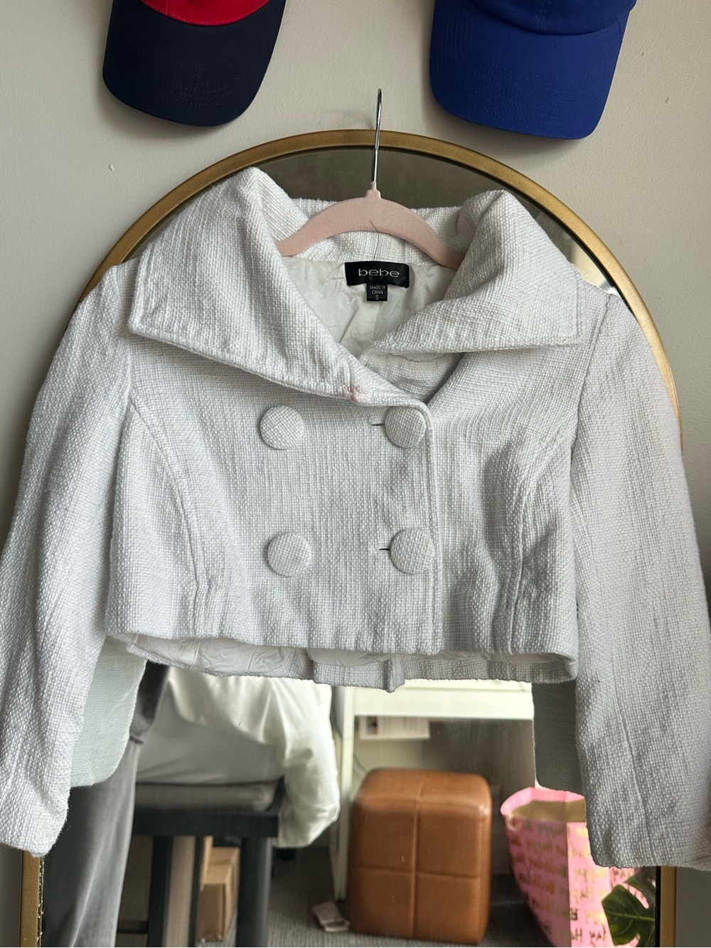 BeBe White Cropped Double-Breasted Jacket